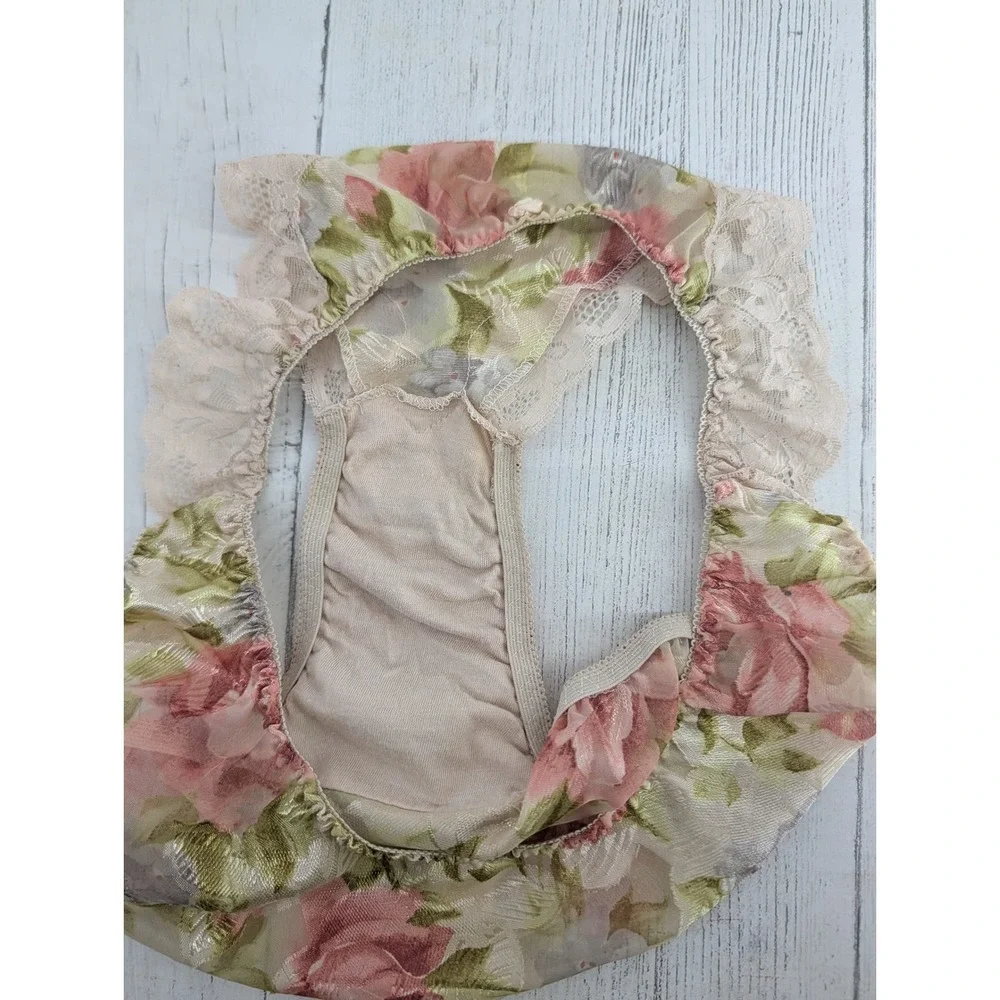 Vintage Victorias Secret Gold Label Floral Lace undies Pink Green Small S/5